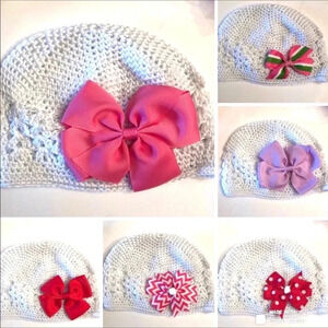 BOUTIQUE NEW BABY GIRLS 6 BOWS WHITE HAT PINK